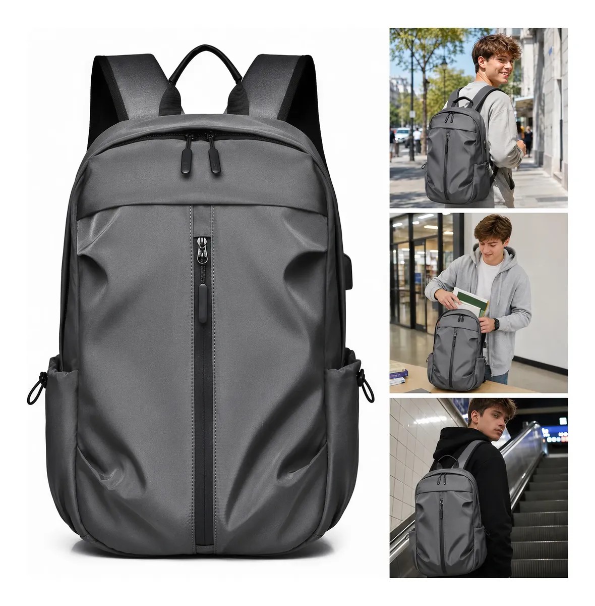 Mochila Notebook Impermeável Entrada Usb - Cinza