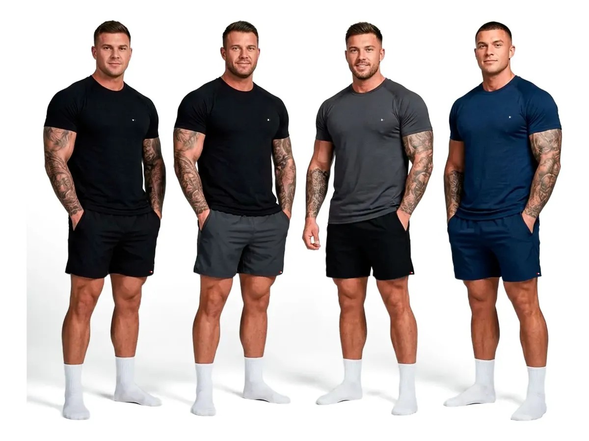 Kit 8 Peças Dry Fit Sandrini: 4 Camisetas + 4 Shorts