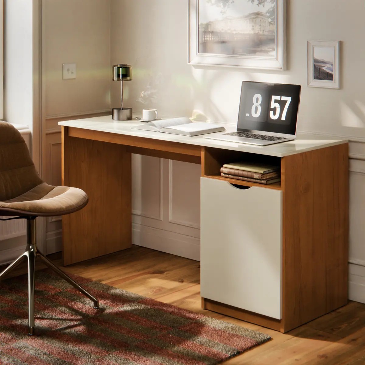 Escrivaninha Maxi do Brasil 115cm Nature Off Com Porta e Nicho Para Home Office