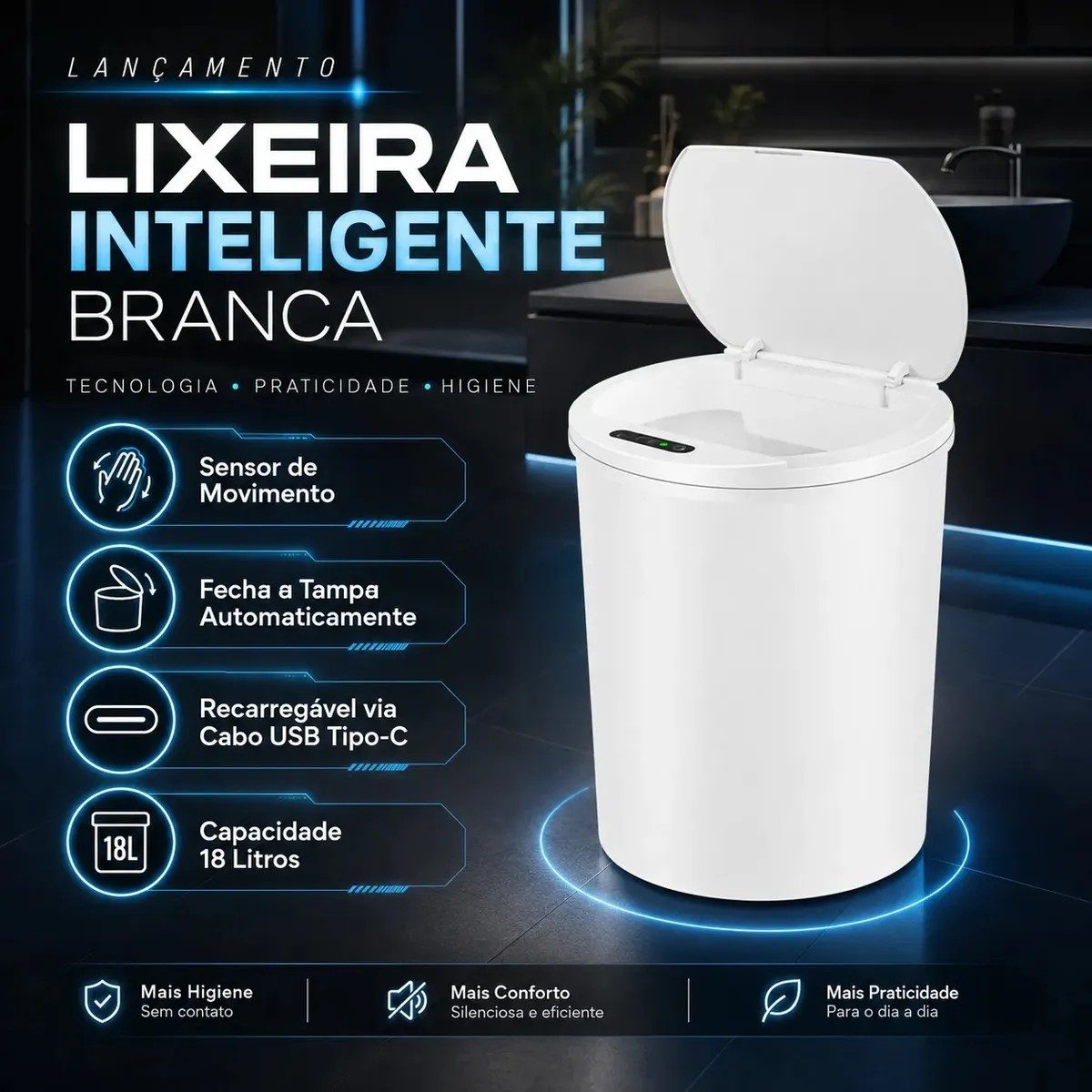Lixeira Inteligente com Sensor 16L
