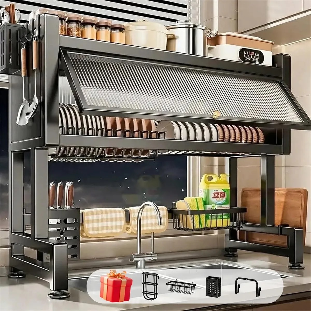 Escorredor de Pratos Louça Preto Cozinha Suspensa 65cm 18pçs