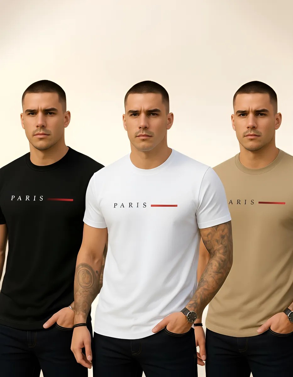 Kit 3 Camisetas Paris Masculinas