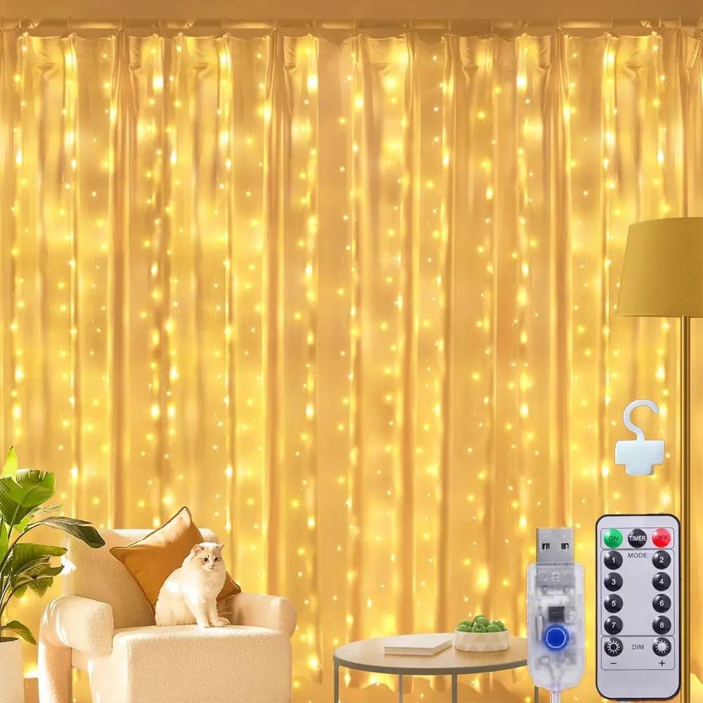 Cortina de Luz 3,3m 300 Pisca-Pisca LED Decoração de Natal