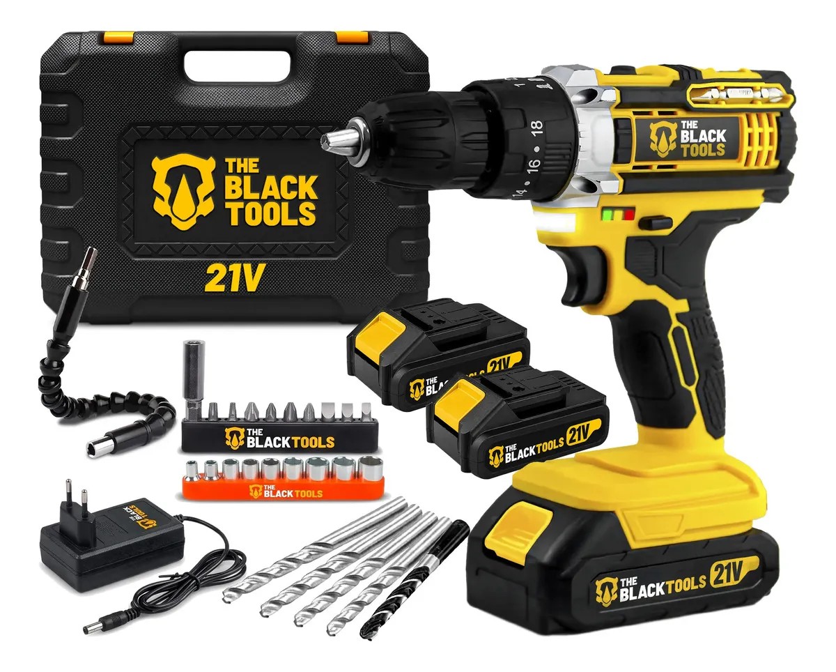 Parafusadeira e furadeira Black Tools 21V com impacto 2 Baterias + Maleta com acessórios