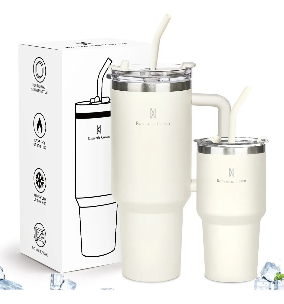 Kit Copo Térmica Inox 1200ml & 600ml Com Tampa E Inox Canudo