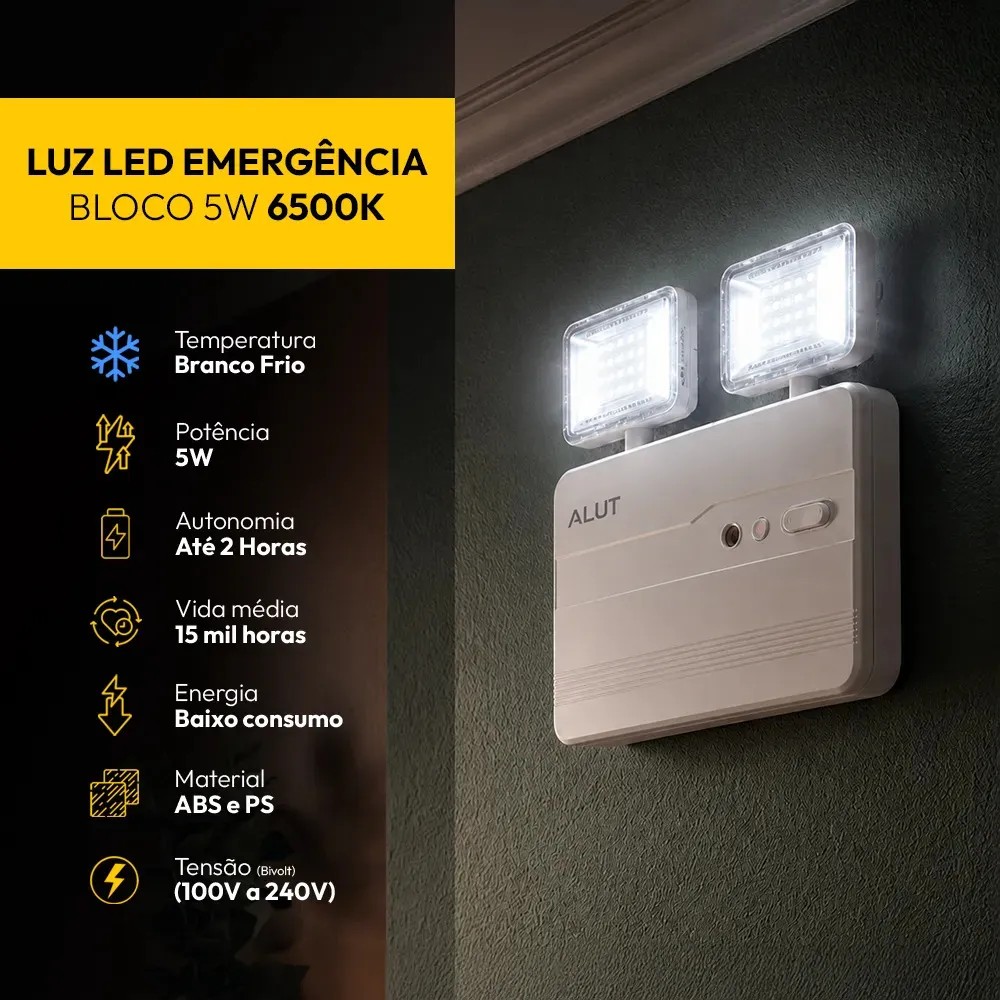 Luminária de Emergência Bloco LED 5w 6500k ALUT000802 Alut by Avant