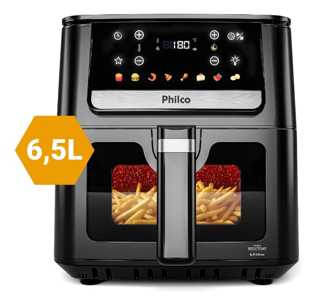 Air Fryer Philco 6,5L Visor Glass e Redstone 1700W - 220v