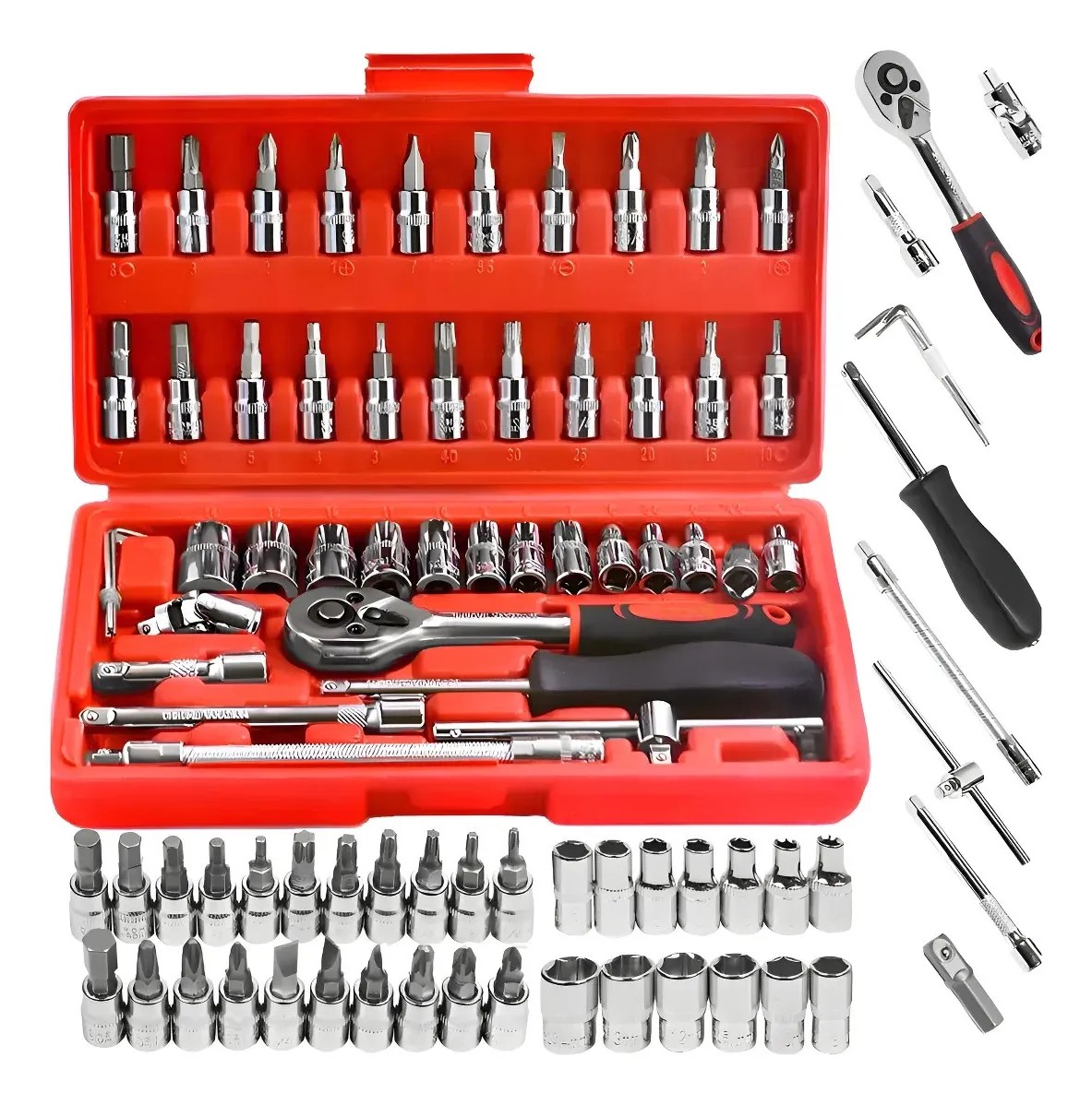 Kit 46 Peças Jogo De Chave Catraca Soquete Combo Maleta