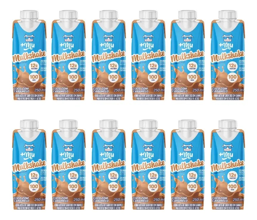 Pack Com 12 Garrafinhas Mulkshake Mais Mu Coco Com Caramelo