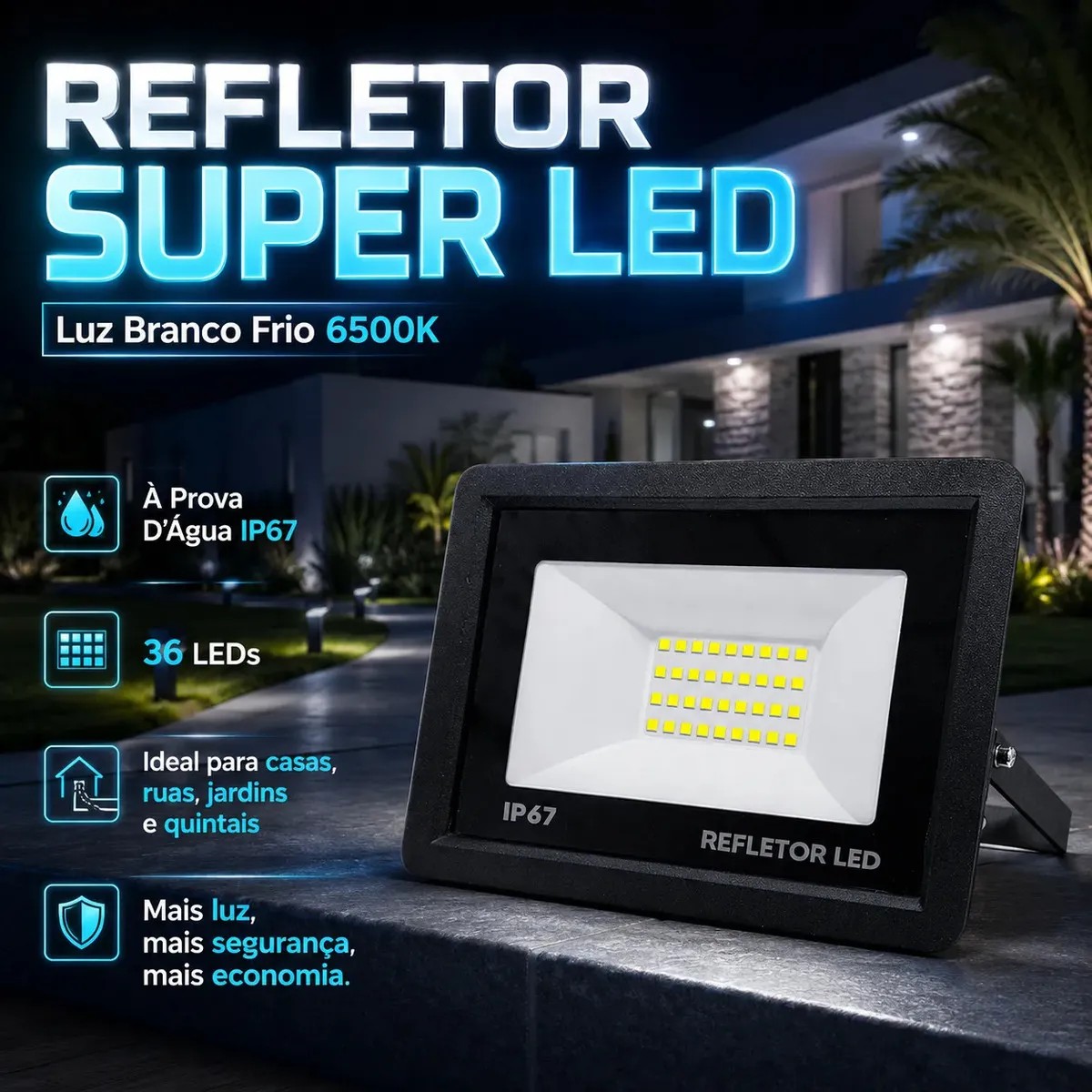 Kit 5 Refletores LED 100W IP67 à Prova D'Água 6500K Branco Frio