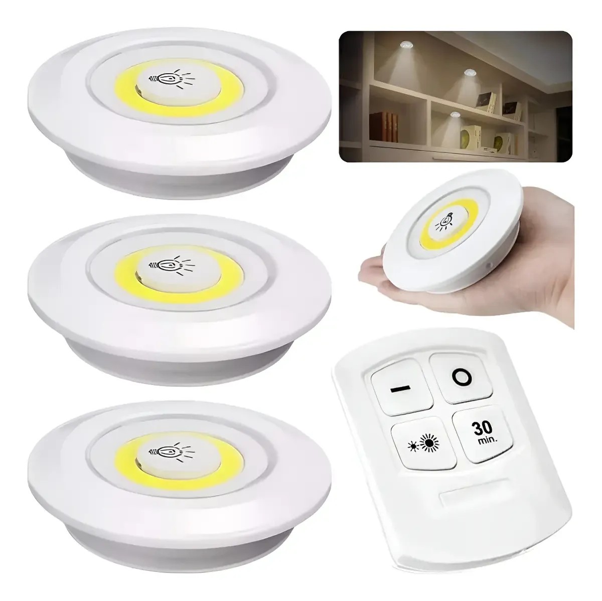 Kit 3 Lâmpada Luminária Led Spot Sem Fio Controle Remoto