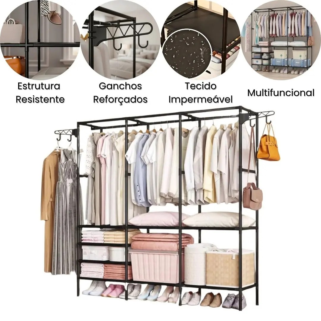 Arara Organizadora 4 Colunas Em Aço Resistente Guarda Roupa