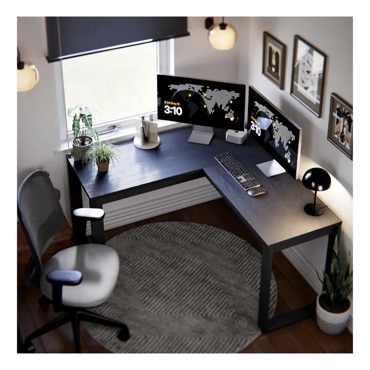 Escrivaninha Industrial em L Berlim Mesa Escritório Home Office para Estudo de Canto em MDF - Preto