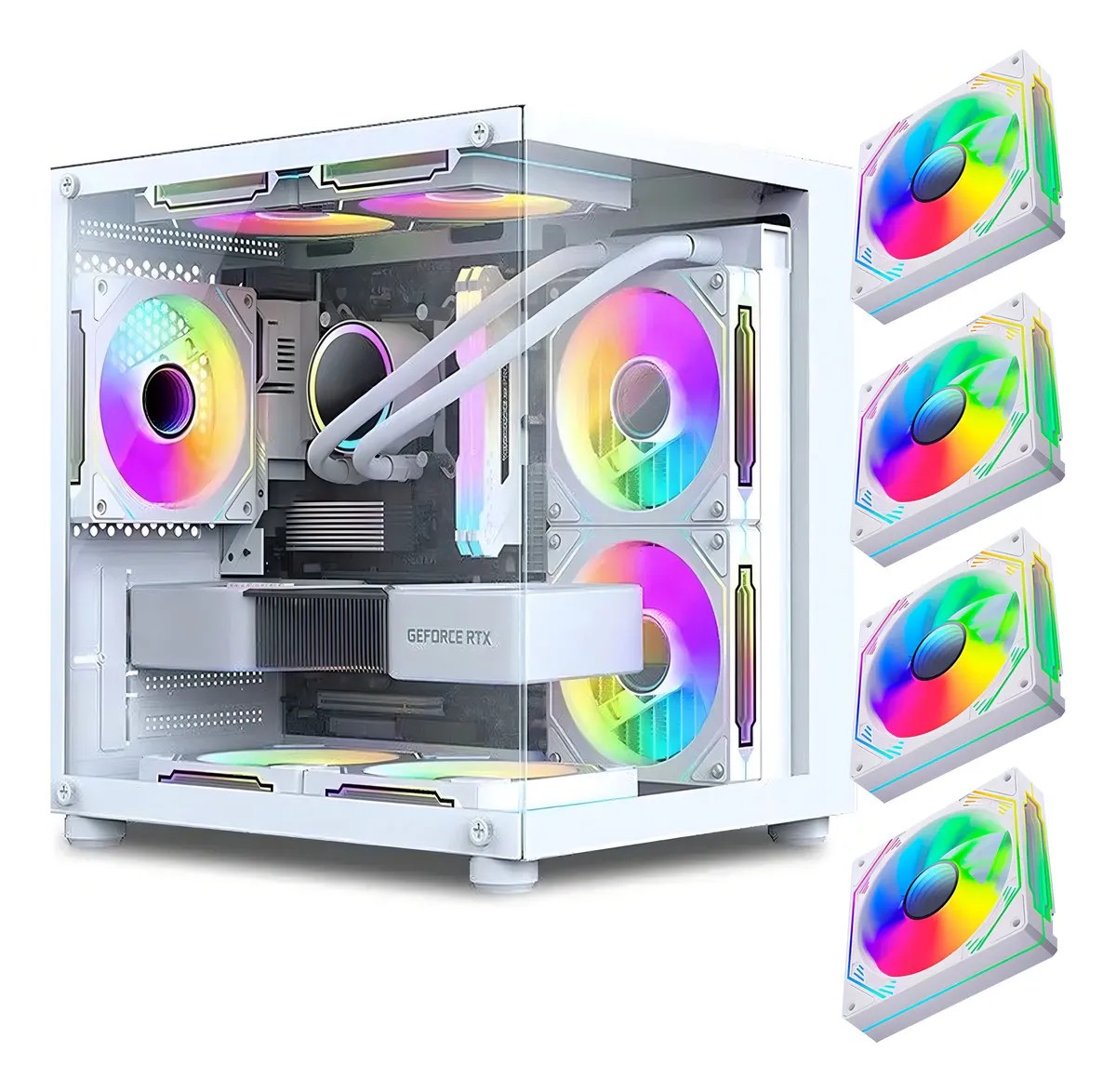 Gabinete Gamer Aquário Branco com 4 Fans RGB