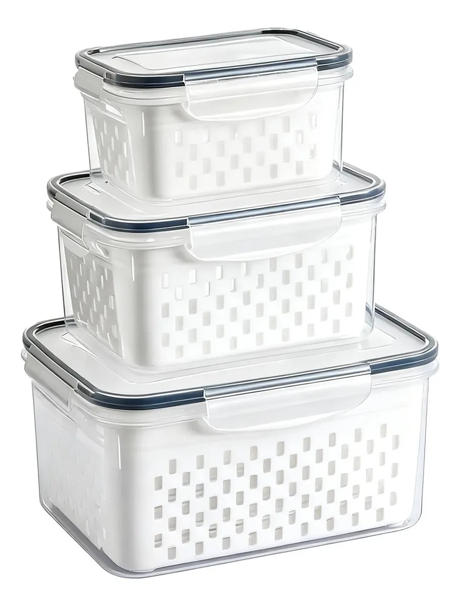 Kit 3 Organizadores Geladeira Alimentos Vegetais Com Tampas