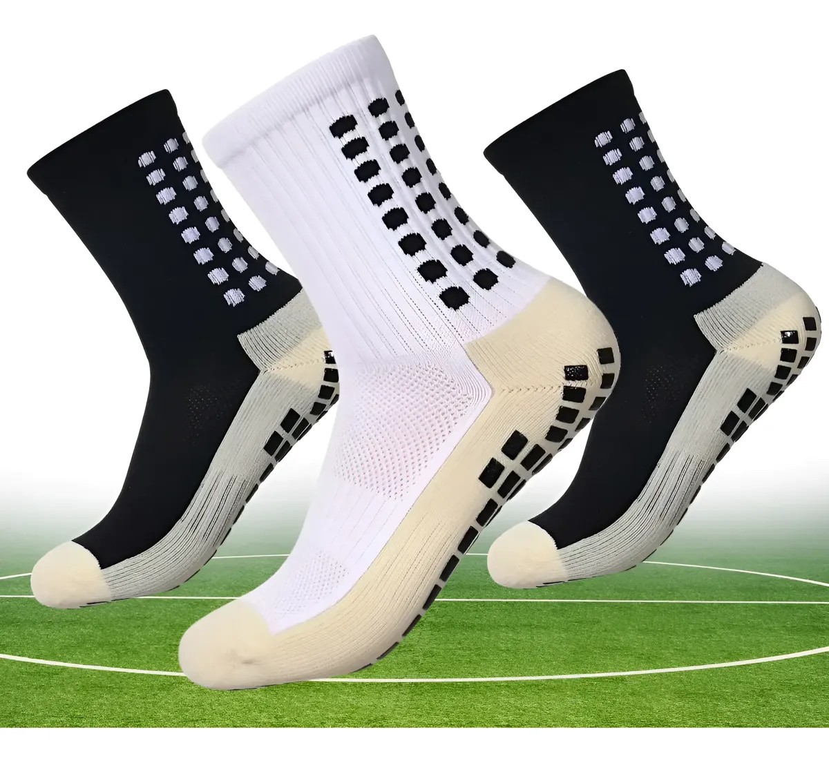 3 Pares Meia Antiderrapante Esportiva (4 cores)