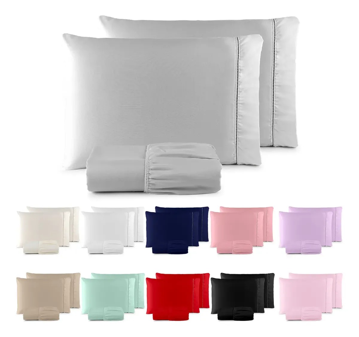Jogo Lençol 400 Fios Ponto Palito Cama Queen 3 Peças (variações de cores disponíveis)