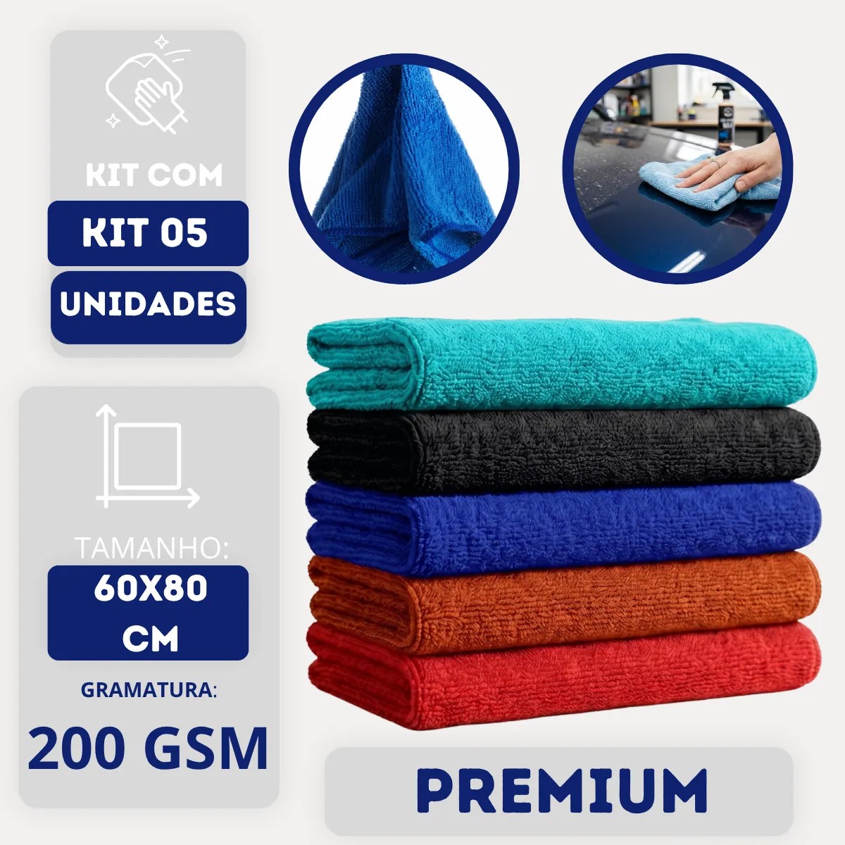 Kit 5 Pano Microfibra 60x80