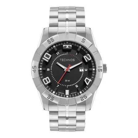 Relógio Technos Racer Masculino Prateado Analógico Quartzo 50M Fundo Preto