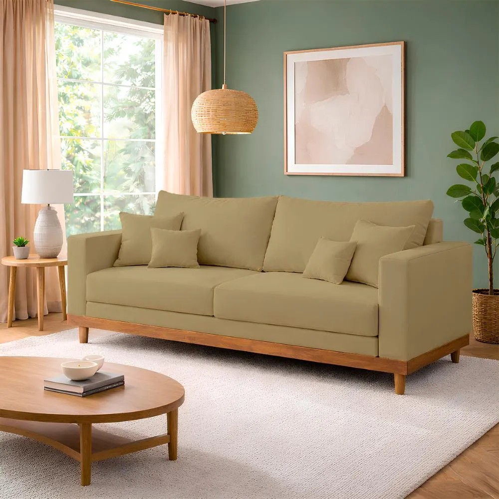 Sofá Living 2 Lugares Suede Resistente Madeira + Almofadas