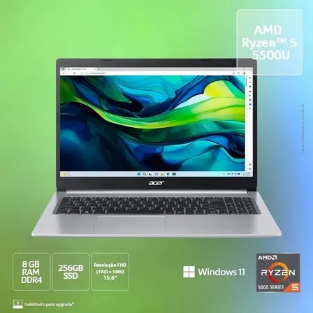 Notebook Acer Aspire 5 A515-45-R5AT AMD Ryzen 5 5500U 15.6"AMD Radeon Graphics 256GB SDD 8GB RAM Windows 11