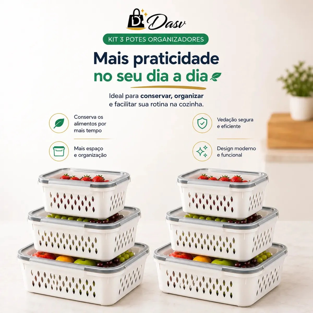 Kit 6 Organizadores Geladeira com Tampas