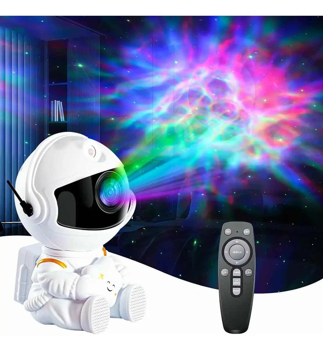 Projetor Astronauta de Galáxia e Estrelas LED com Controle Remoto USB