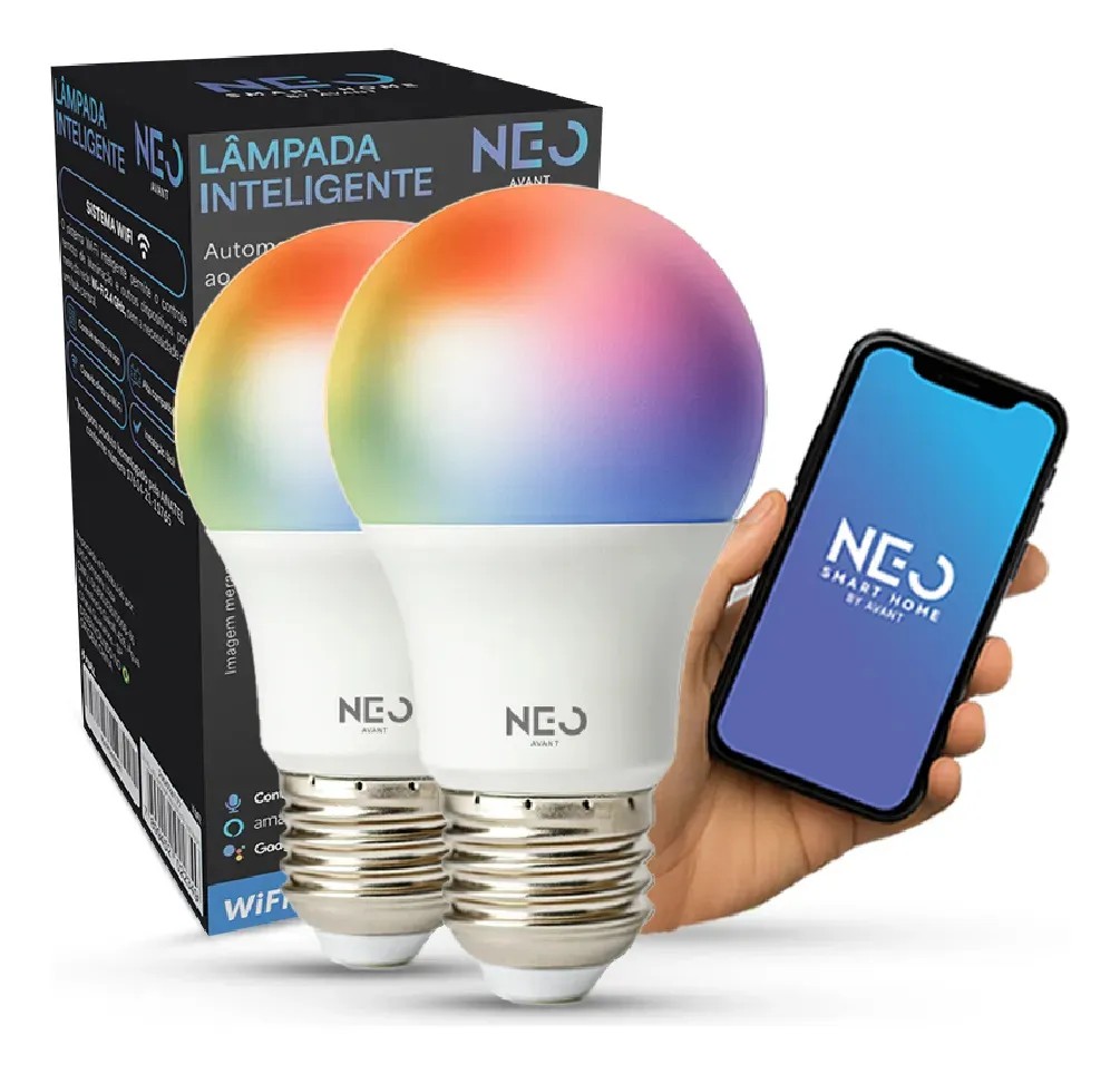 Kit 2 Lâmpadas Led Pera Smart Inteligente Wi Fi 2.4ghz Alexa Google 10w Rgb 2700k/6500k Branco Quente/neutro/frio E27 Avant Neo