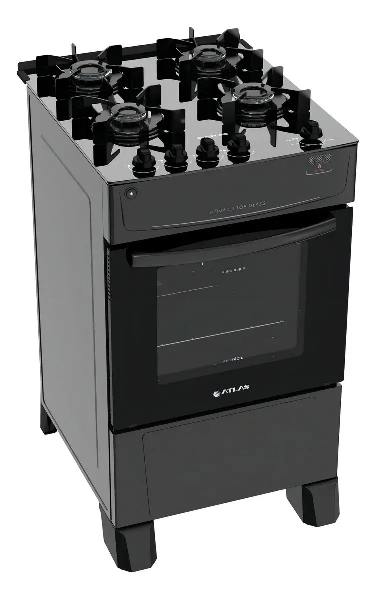 Fogão Mônaco 4 Bocas Top Glass com Mesa de Vidro Atlas Bivolt