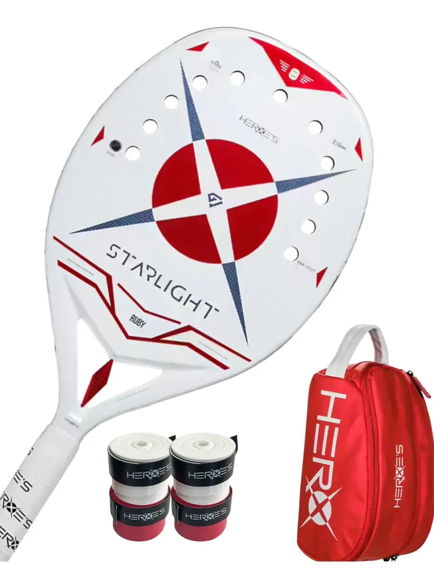 Raquete Beach Tennis Heroes Starlight 2026 - Tratada + brindes Branca/vermelha