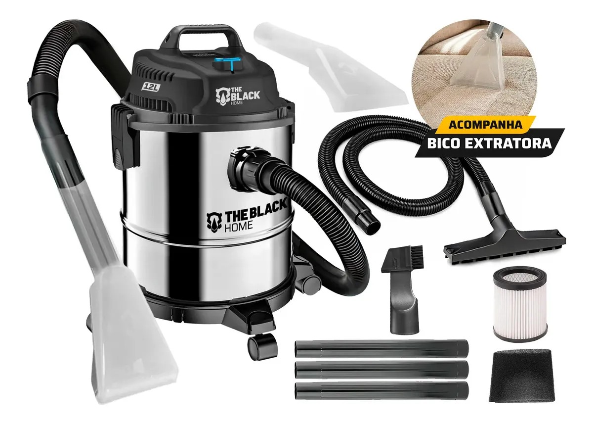 Aspirador Pó e Água Inox Turbo 12L 1200w 220v - The Black Tools