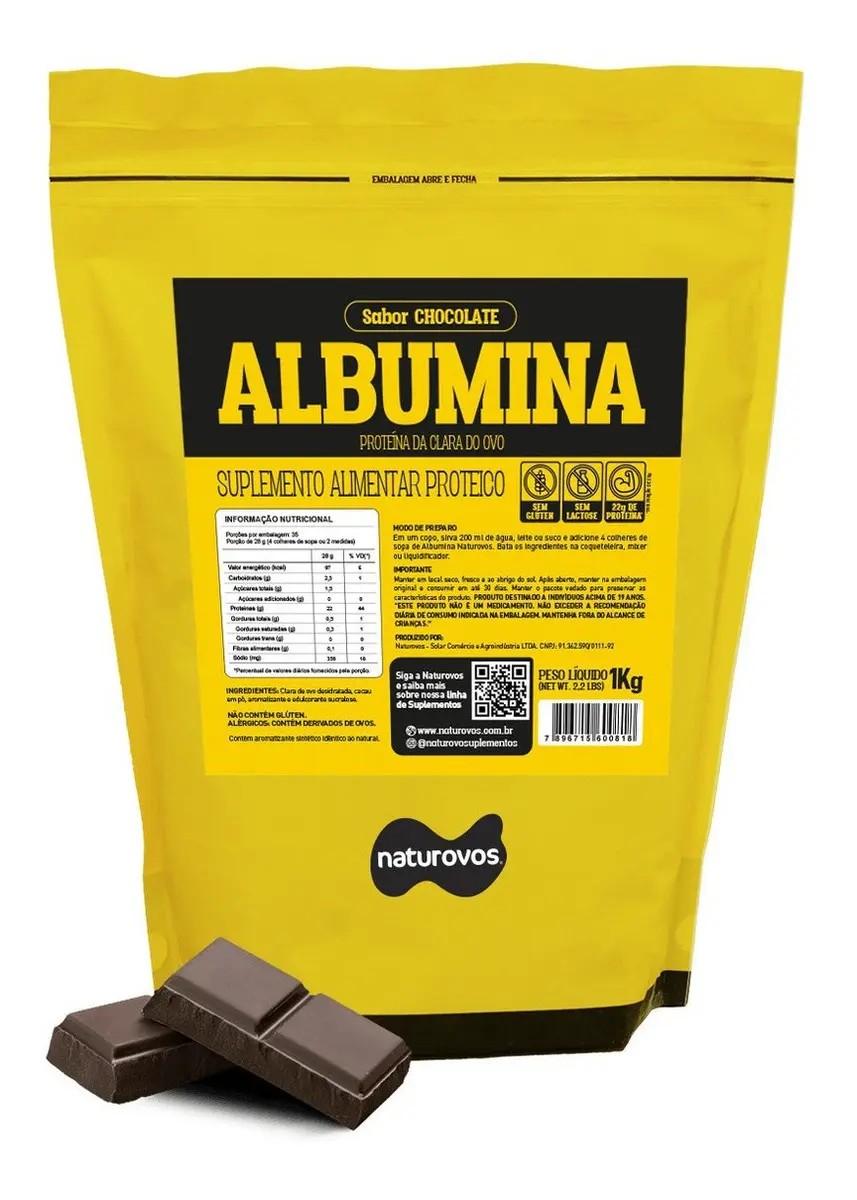 Albumina Naturovos Chocolate 1kg Refil Proteína