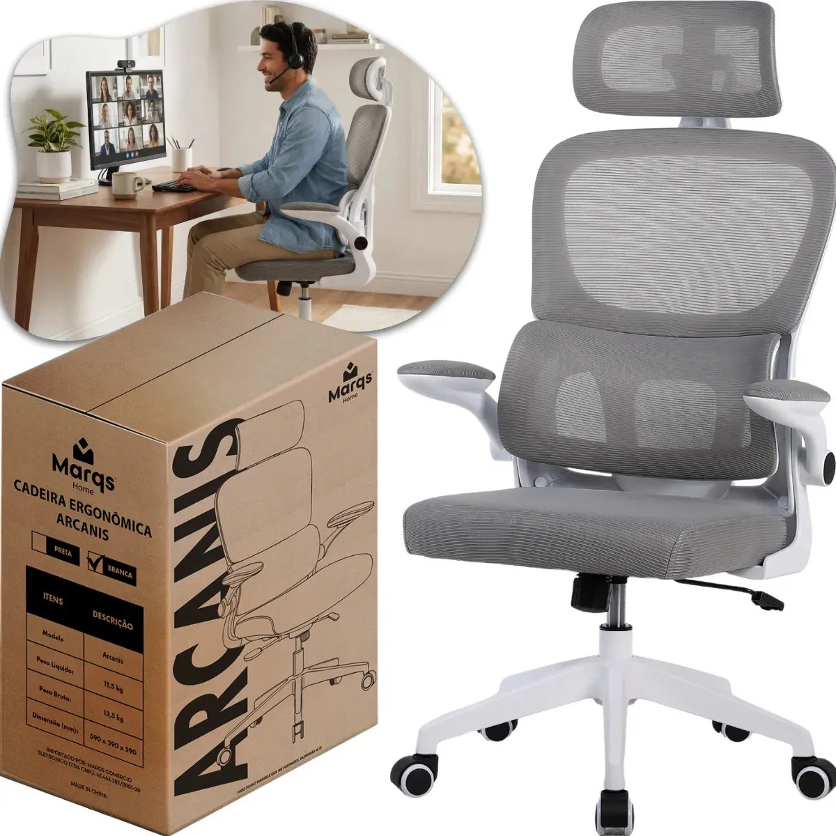 Cadeira Escritório Presidente Ergonômica NR17 - Marqs Home