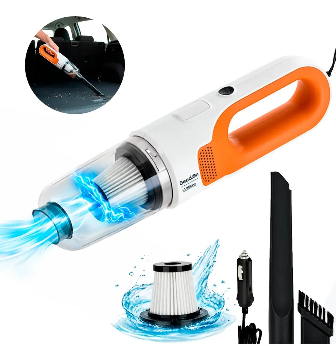 Aspirador De Pó Automotivo Portátil Seedon 180w Laranja 12v