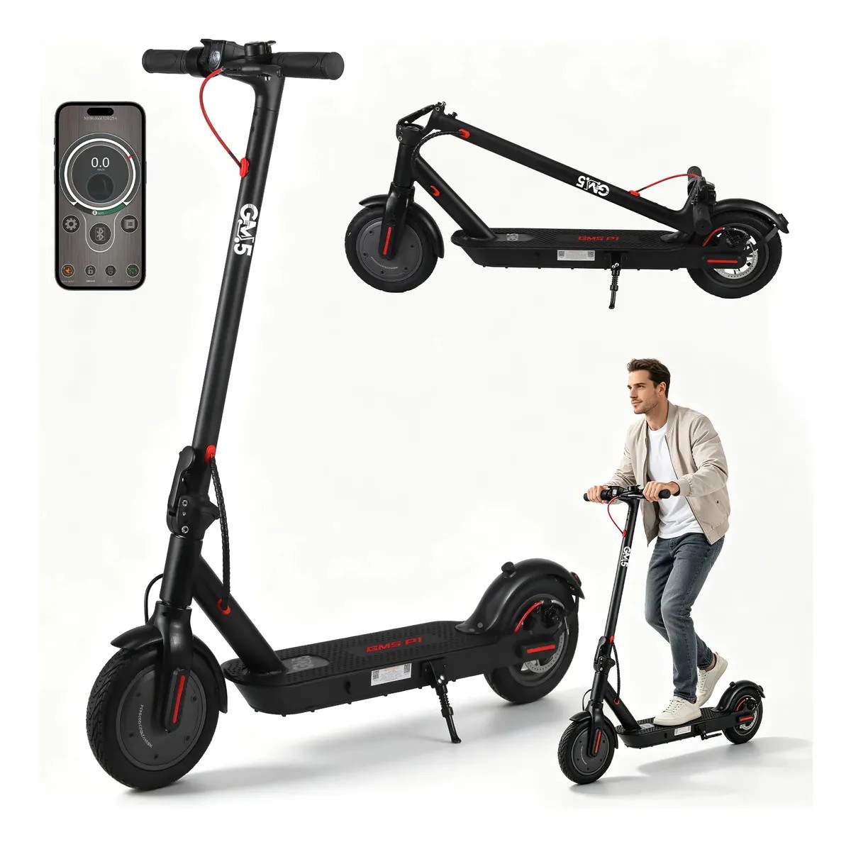 Patinete Elétrico GM5 P1 Preto Dobrável com Bluetooth, 25 Km/h