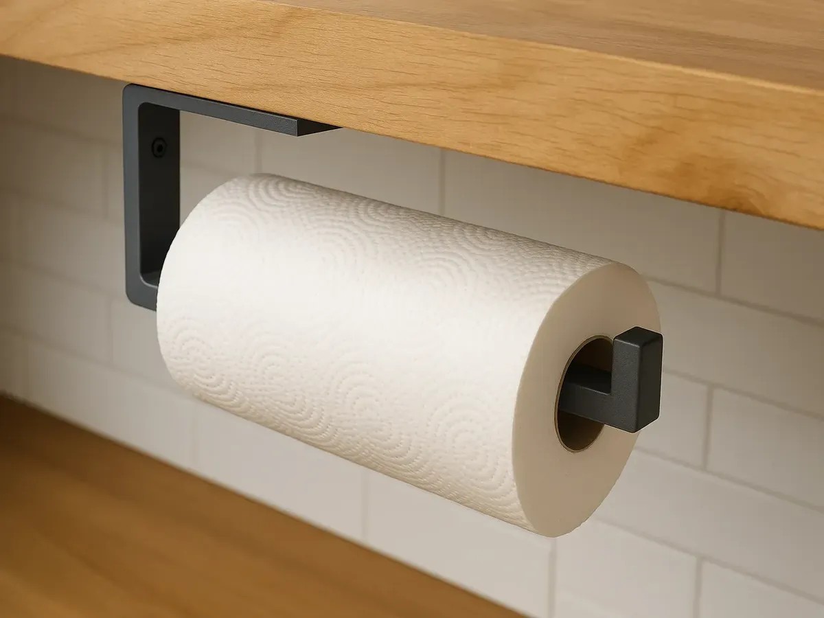 Suporte Porta Papel Toalha De Cozinha Para Armário /sem Furo Preto