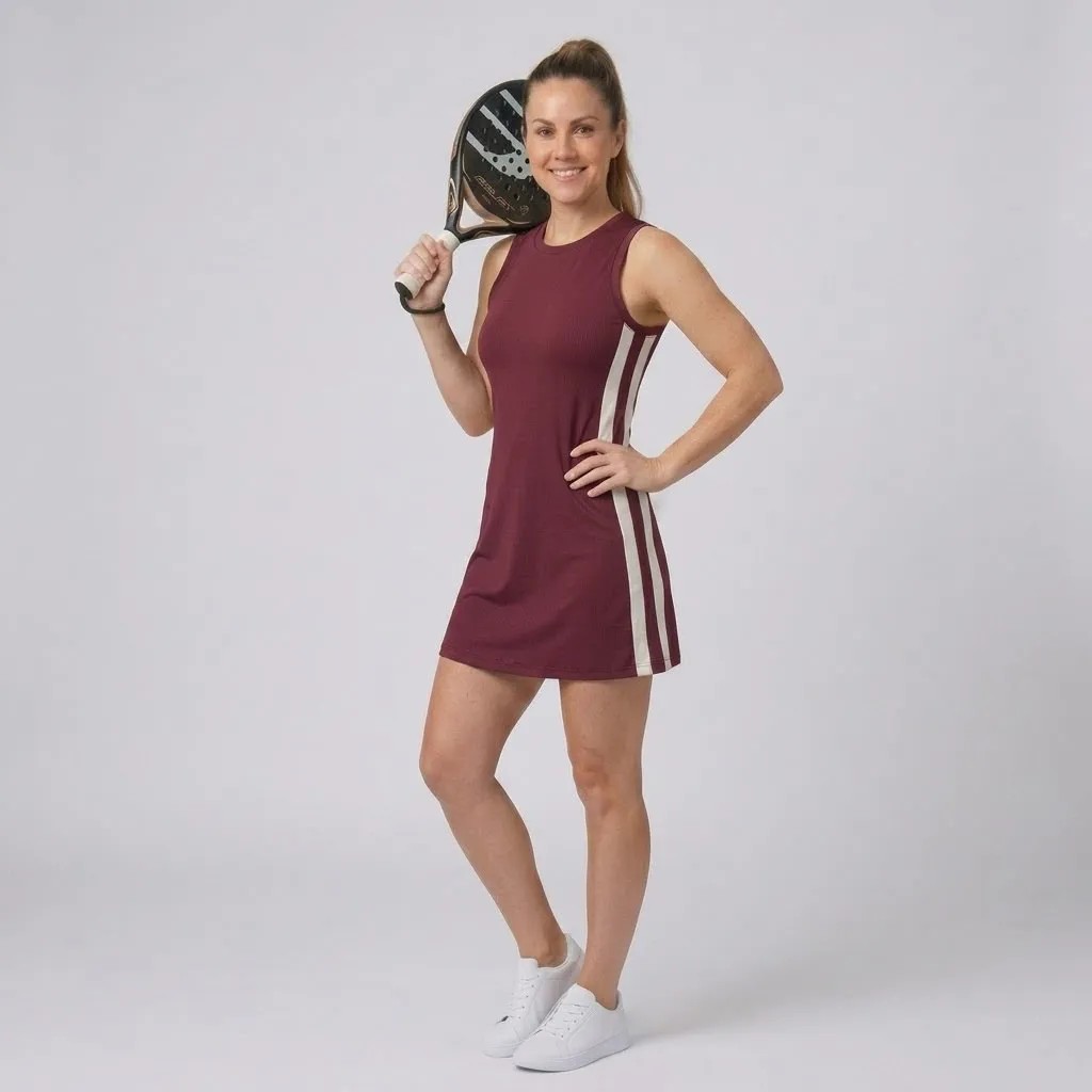 Vestido Fitness Padel-beach Tennis Esporte Soltinho Bordô Canelado P