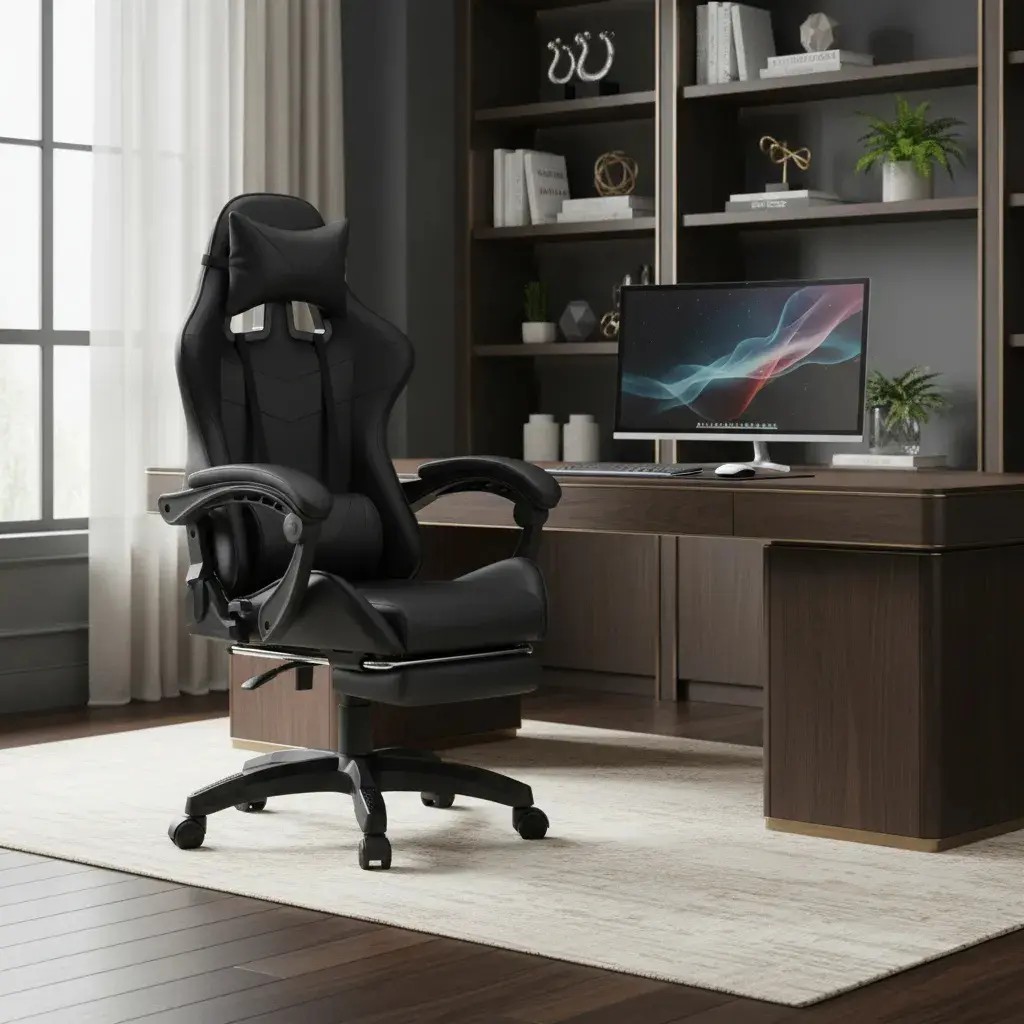 Cadeira Escritório Gamer Nitro Ergonômica Reclinável Couro Sintético Preto