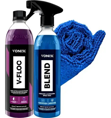Kit - Cera Spray Vonixx Blend Carnaúba 500ml + Shampoo Automotivo V-Floc 500ml + Toalha Microfibra 40X40cm 350gsm Vintex