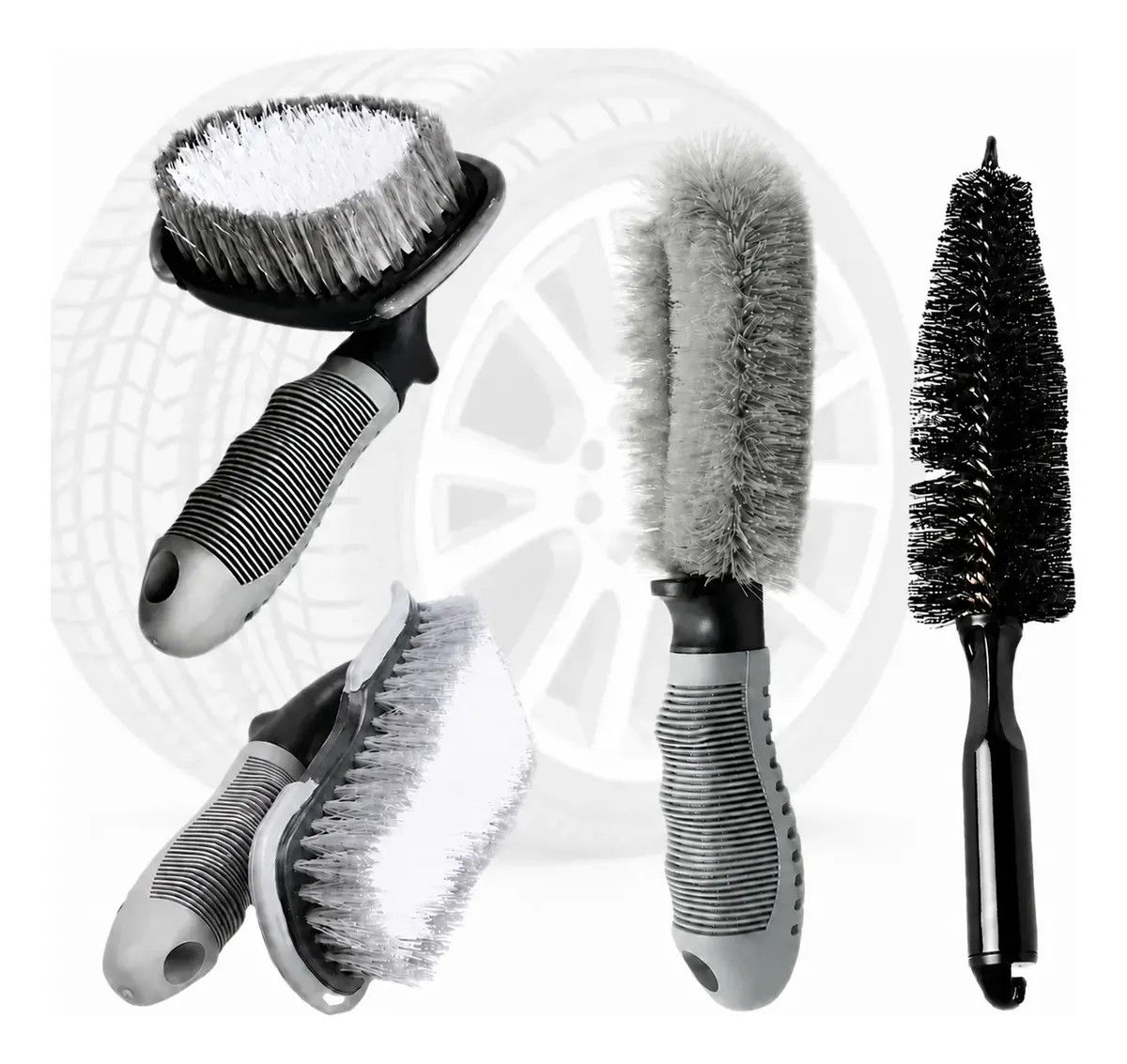 Kit 4 Escovas Para Limpeza De Rodas E Pneus Automotiva Moto