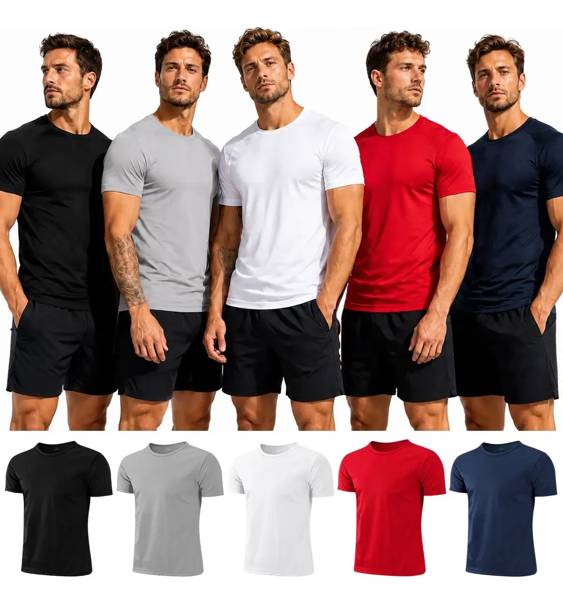Kit 5 Camisetas Treino Masculina Lisa Básica Academia Secar