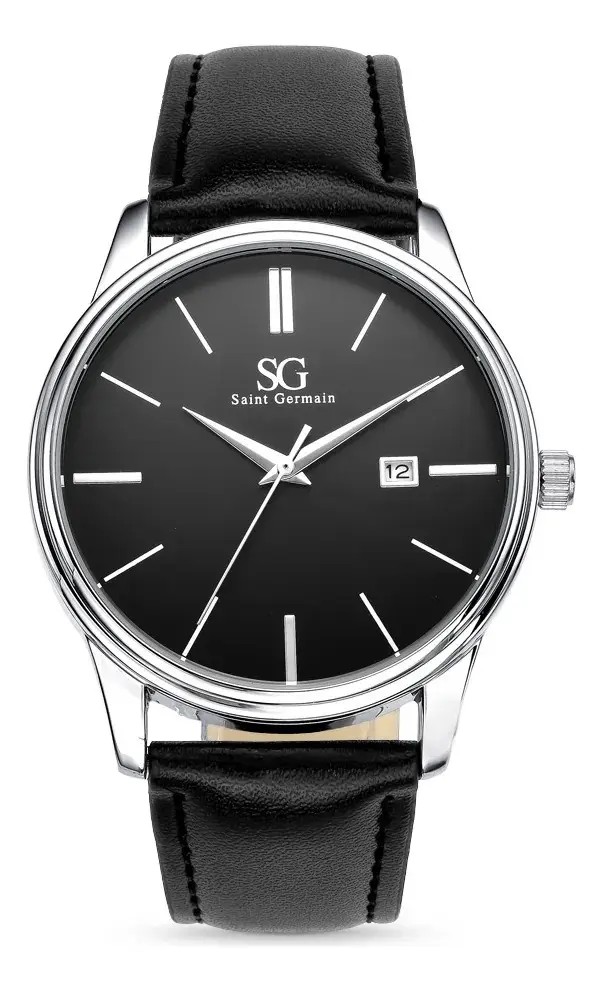 Relógio Chrowl Prateado Saint Germain Correia Couro 42mm