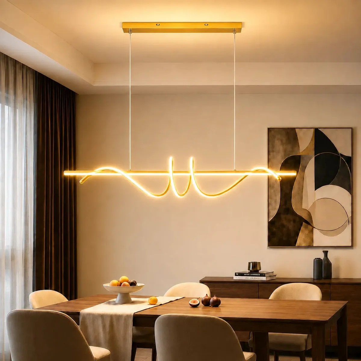 Lustre Pendente LED Espiral Moderno Dourado, Luminária de Teto 100W 3 Cores Bivolt