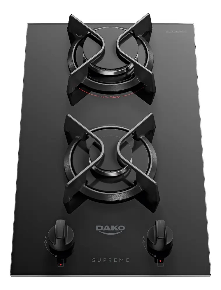 Cooktop A Gás Dako Supreme 2 Bocas Mesa Vidro Temperado