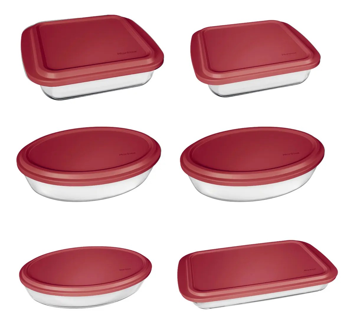 Conjunto Assadeiras 6 peças com Tampa Vermelha Marinex