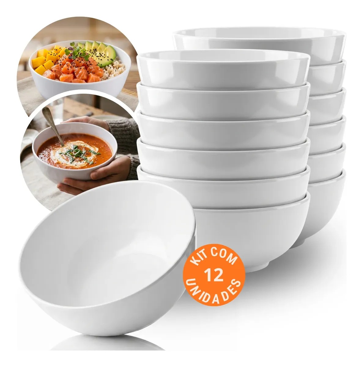 Kit 12 Bowl Grande 715ml Cumbuca Tigela Melamina Resistente