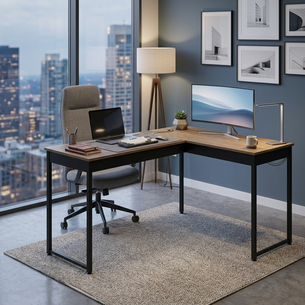 QUEIMA DE ESTOQUE - Mesa em L Industrial para Escritório com Estilo Moderno