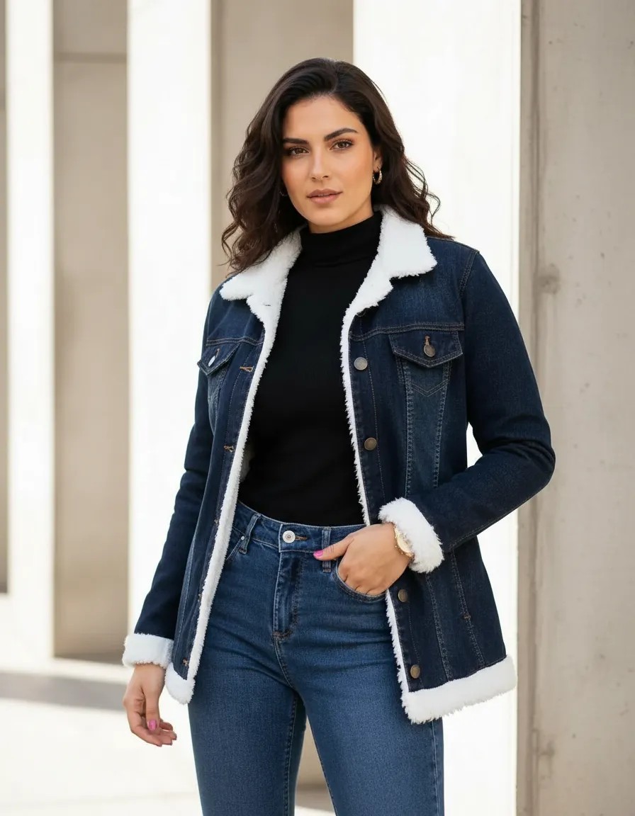 Jaqueta Jeans Pelúcia Grossa: Aconchego e luxo! ✨
