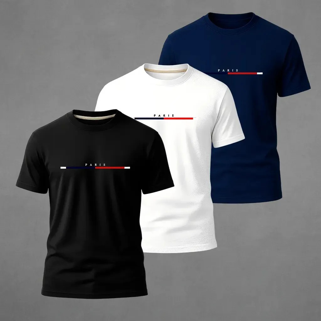 Kit 3 Camisetas Estilo Casual Paris 100% Algodão