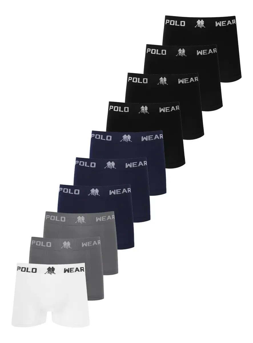 Kit 10 Cuecas Boxer Lisa Sortido - Tamanho P